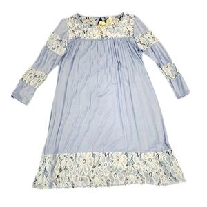 324 - Blue Long Sleeve Dress With Lace - Size S‎